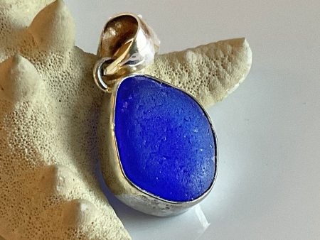 Massachusetts  Cobalt Sea Glass and Sterling Silver Pendant Hot on Sale