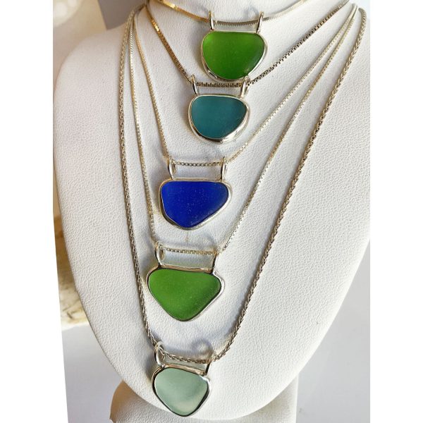 Sea Glass Pendants with Double Bail Genuine Sea Glass and Sterling Silver Pendant - Variety of Colors: Cornflower, Cobalt, Aqua, & Green - Each Sold Separately Sale