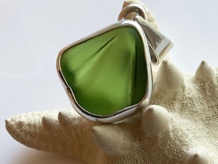 Green Sea Glass and Sterling Silver Pendant (Unusual Rivets) Cheap