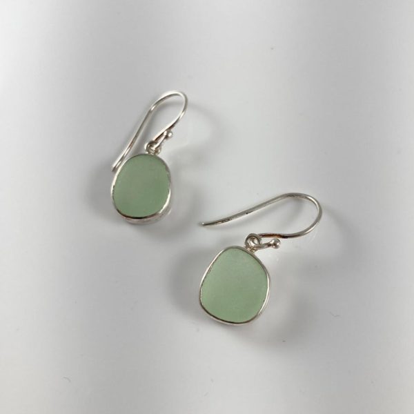 Green Sea Glass & Sterling Silver Ring, Matching Seafoam Sea Glass Drop Earrings, and Bracelet (Each Sold Separately) Online