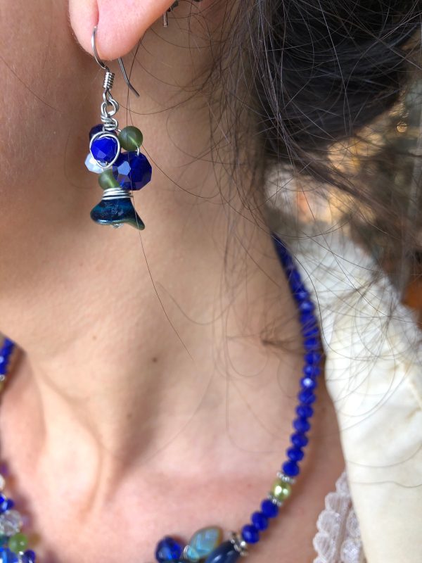 Turquoise, Cobalt, Green Sea Glass, and Sterling Silver Branch Necklace Discount