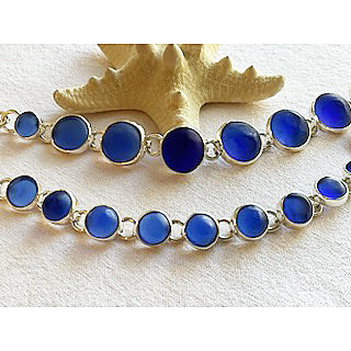 Cobalt Sea Glass & Sterling Silver Bracelet - Bigger Pieces Online now