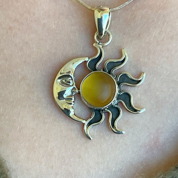 Sun and Moon Genuine Sea Glass and Sterling Silver Pendant Online