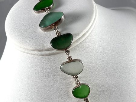 Green Sea Glass & Sterling Silver Bracelet Discount