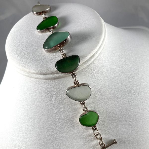 Green Sea Glass & Sterling Silver Bracelet Discount