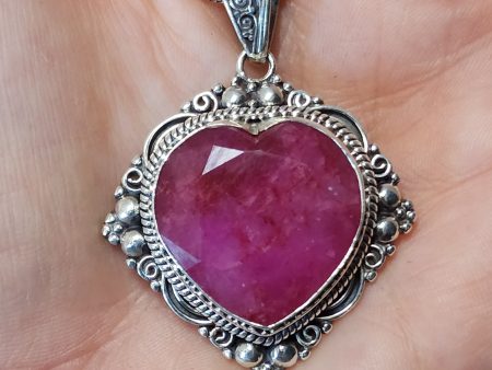 Scrollwork Heart Shaped Ruby Pendant For Sale