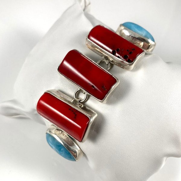 Bamboo Coral, Larimar & Sterling Silver Bracelet Online now