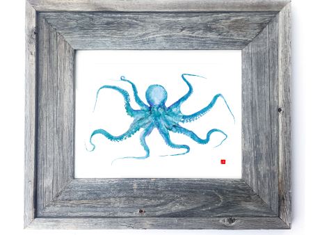 16 x 13 Framed Aqua Purple  Octopus For Discount