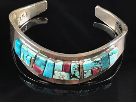 Zuni Inlaid & Sterling Silver Cuff Bracelet Hot on Sale