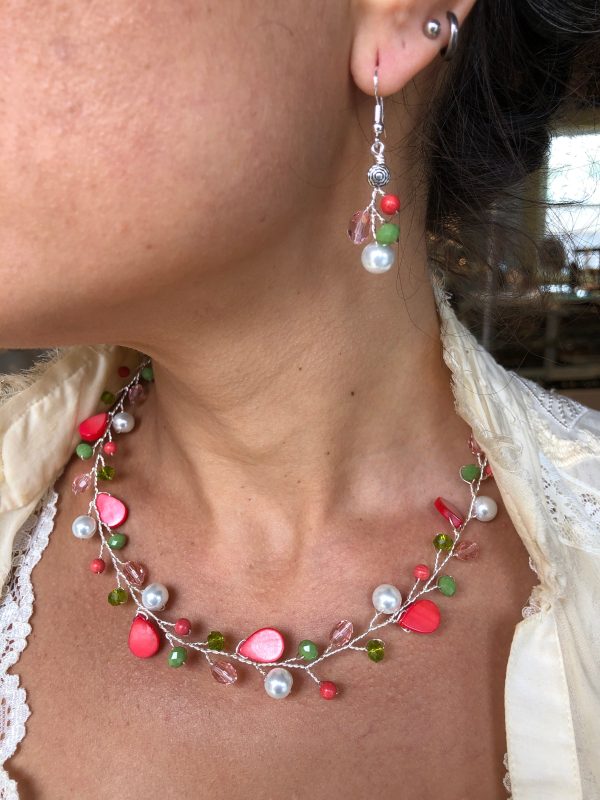 Branch Necklace- Pink, Green, & White Supply