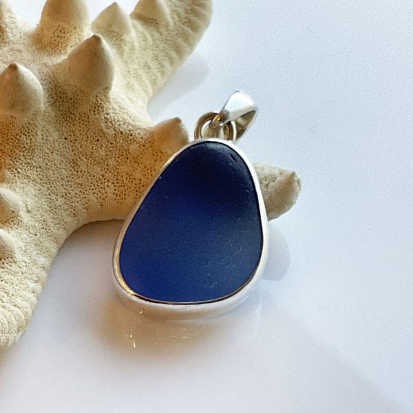 Genuine Cornflower Sea Glass and Sterling Silver Pendant Online Hot Sale