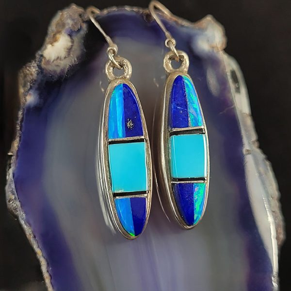 Lapis Lazuli, Opal, Turquoise, and Sterling Silver Earrings Sale