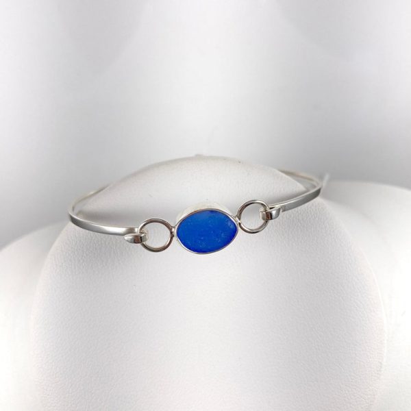 Cobalt Sea Glass  & Sterling Silver Ring, Matching Cobalt Sea Glass Infinity Drop Earrings, Bracelet, & Pendant (Each Sold Separately) For Cheap