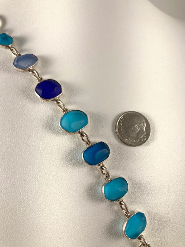 Blue Sea Glass & Sterling Silver Bracelet Discount