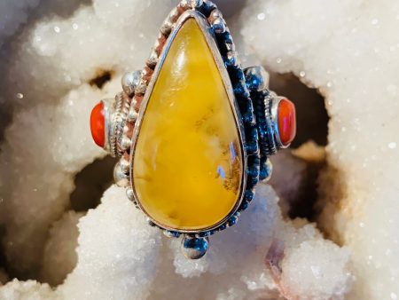 Manifestation of Peace Vintage Amber & Coral Ring Sale