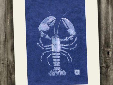 11 x 14 White on Blue Lobster Gyotaku Archival Print Online