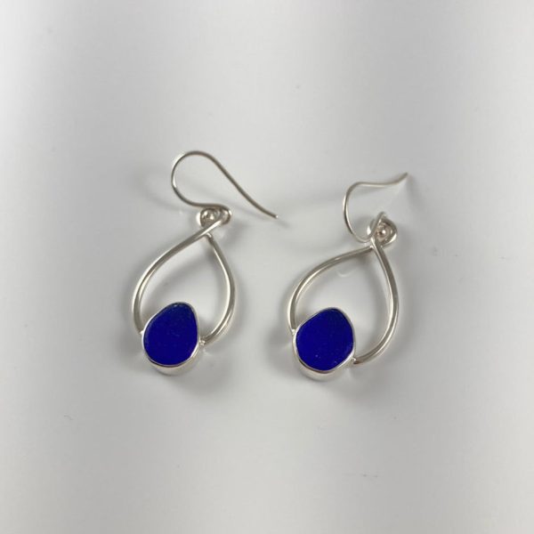 Cobalt Sea Glass  & Sterling Silver Ring, Matching Cobalt Sea Glass Infinity Drop Earrings, Bracelet, & Pendant (Each Sold Separately) For Cheap