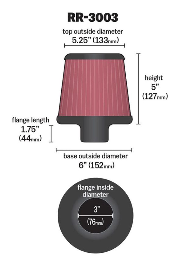 K&N Universal Filter 3 inch Flange 6 inch Base 5 1 4 inch Top 5 inch Height w  Polished Top Hot on Sale