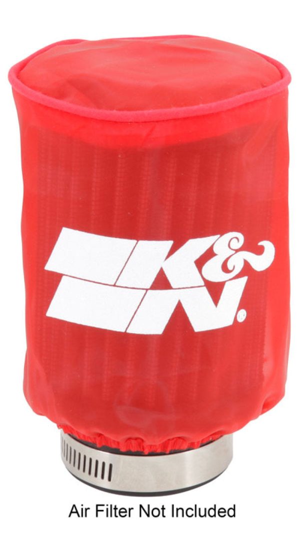 K&N Drycharger Air Filter Wrap - Round Straight - Red Closed Top 3in Inside Dia x 4in Height For Sale