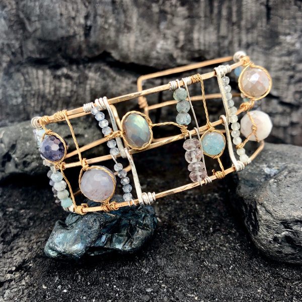 Aquamarine Plaid Cuff Bracelet Hot on Sale