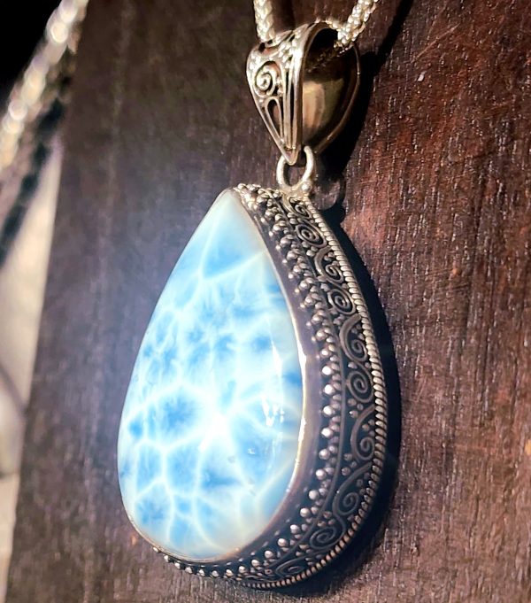 Larimar Silver Drop with Detailed Artwork Online now