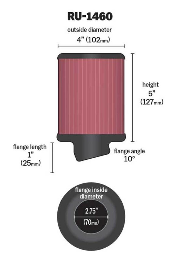 K&N Filter Universal Rubber Filter 2 3 4 inch 10 Degree Flange 4 inch OD 5 inch Height on Sale