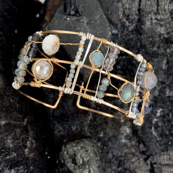 Aquamarine Plaid Cuff Bracelet Hot on Sale