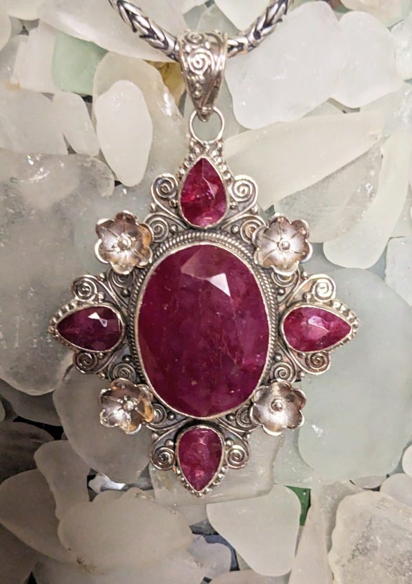 Magnificent Flower Ruby Pendant Hot on Sale