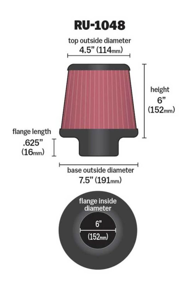 K&N Universal Clamp-On Air Filter 6in Flange   7-1 2in Base   4-1 2in Top   6in Height Online Sale