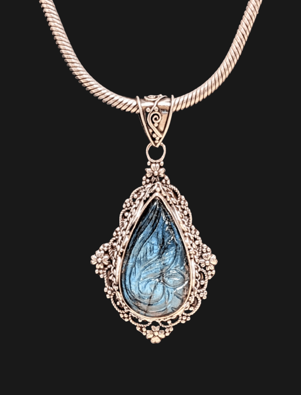 Enchanting Labradorite and Carved Sterling Silver Pendant Discount