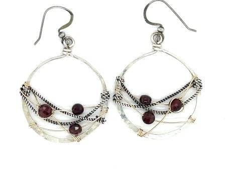 Garnet Hoop Earrings E81242 Discount