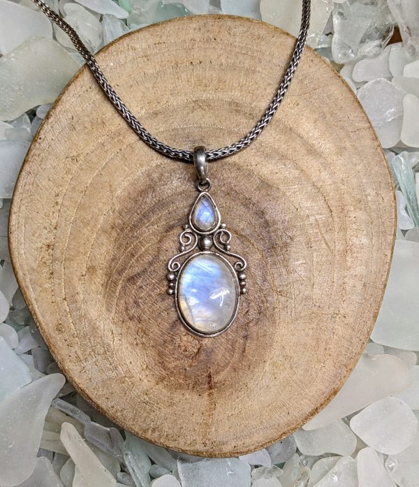 Statement Moonstone Scroll Detail Pendant For Sale