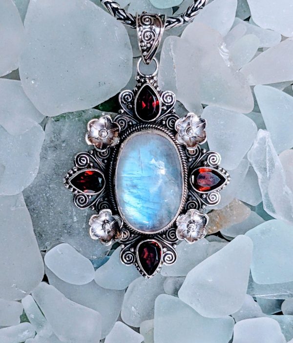 Brilliant Moonstone and Garnet Pendant Online Sale