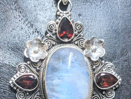 Brilliant Moonstone and Garnet Pendant Online Sale