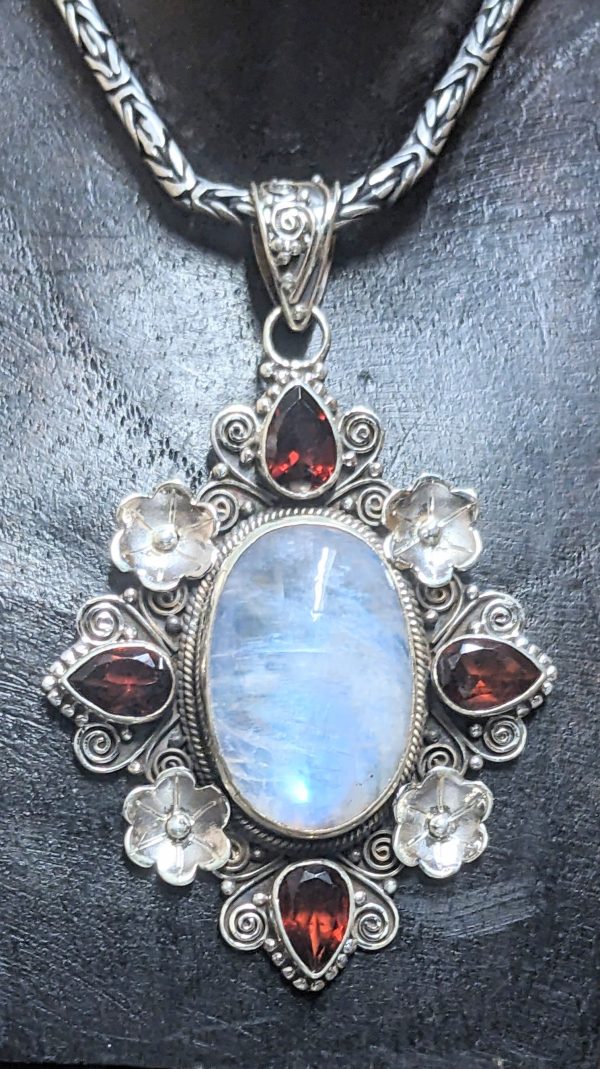 Brilliant Moonstone and Garnet Pendant Online Sale