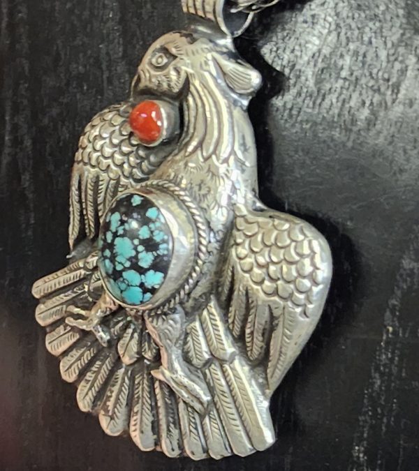 Phoenix Rising Turquoise and Coral Pendant For Discount