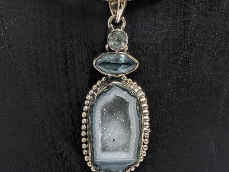 Sparkling and Serene Druzy and Aquamarine Pendant For Cheap