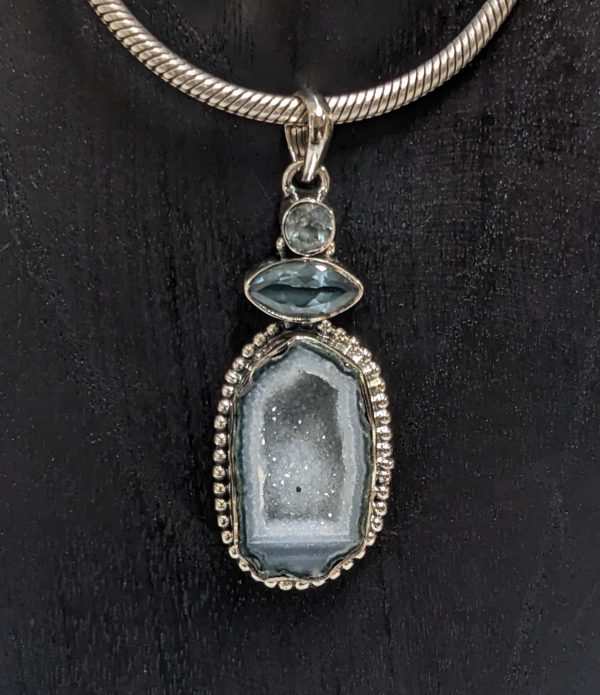 Sparkling and Serene Druzy and Aquamarine Pendant For Cheap