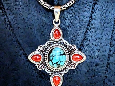 Beautiful Turquoise and Coral Pendant on Sale