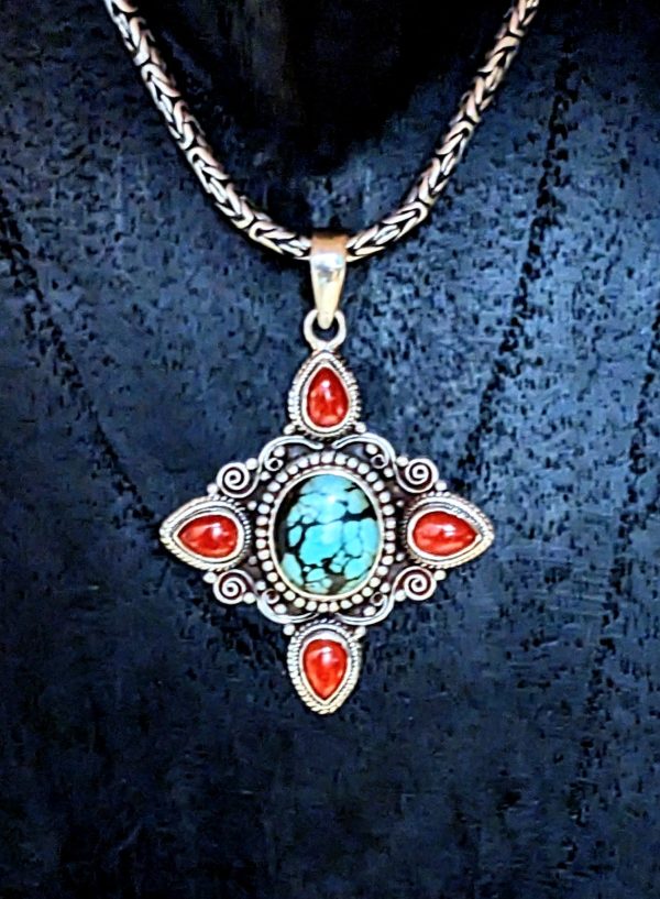 Beautiful Turquoise and Coral Pendant on Sale