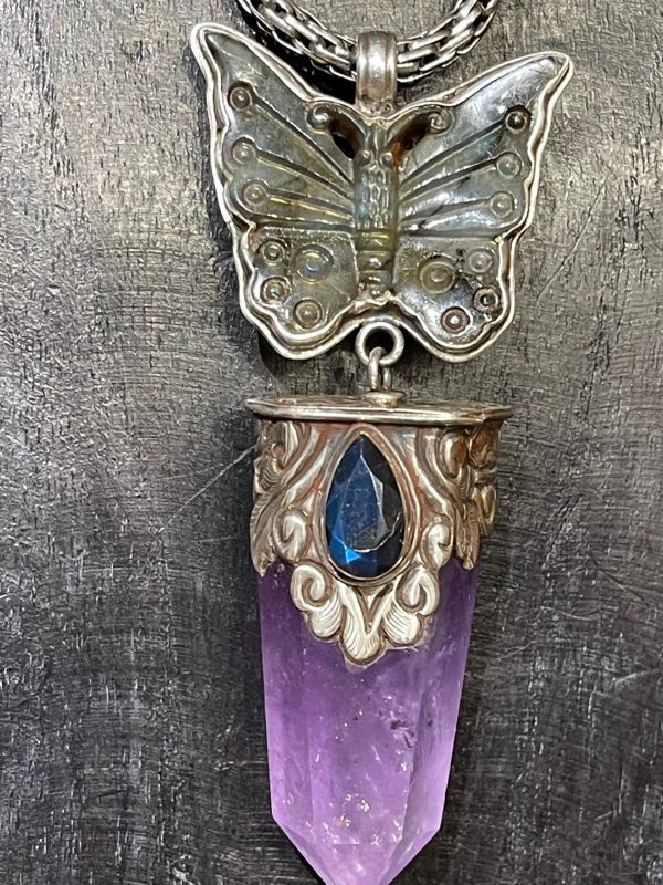 Amethyst And Labradorite Butterfly Pendant For Discount