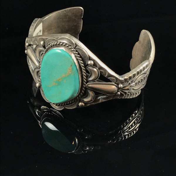 Turquoise & Sandcast Sterling Silver Bracelet Online Hot Sale