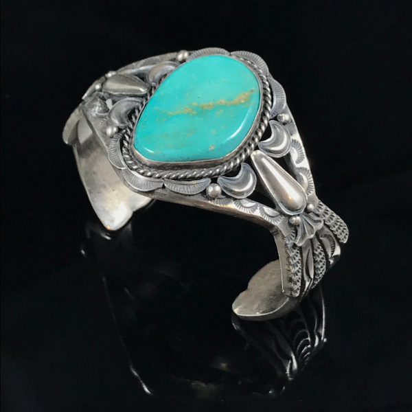 Turquoise & Sandcast Sterling Silver Bracelet Online Hot Sale