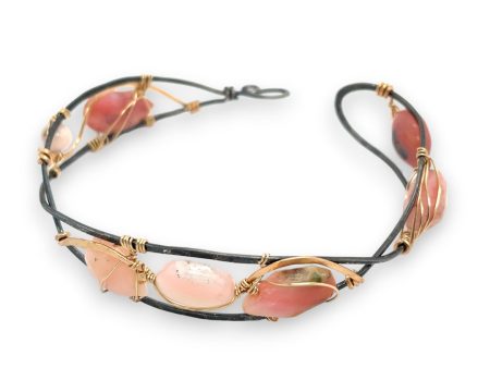 Pink Opal Braid Cuff Bracelet B408 Supply