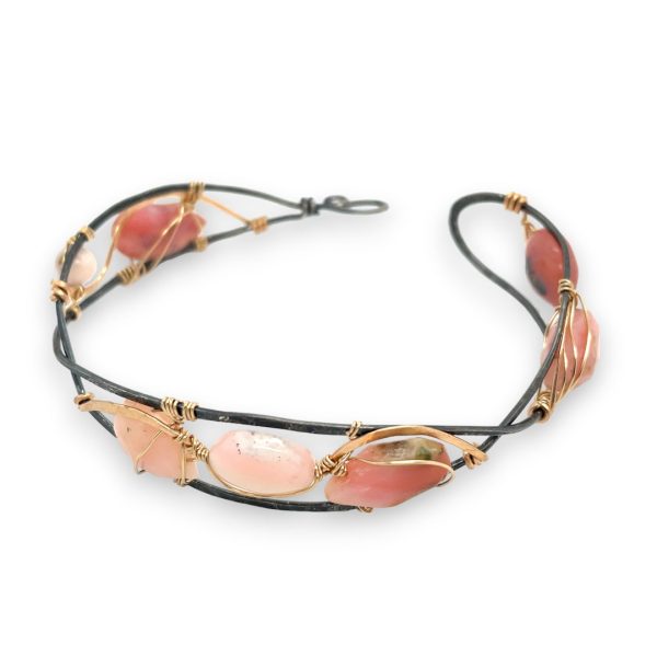 Pink Opal Braid Cuff Bracelet B408 Supply